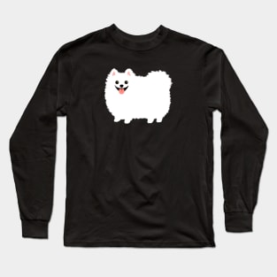 Fluffy White Pomeranian Cartoon Dog Long Sleeve T-Shirt